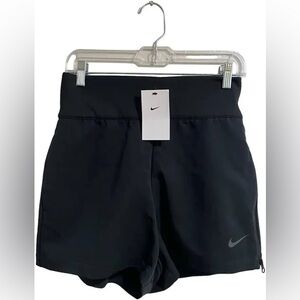 Nike High Waisted Black Athletic Shorts Swoosh Logo Active Zip
